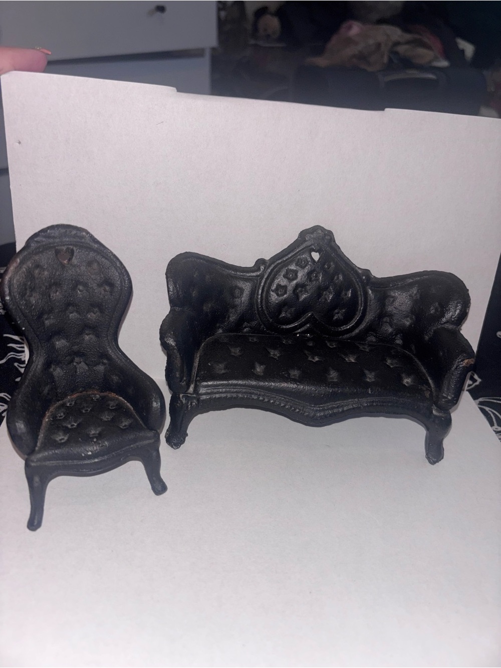 Vintage  Black cast iron Miniature Sofa and Accent Chair Set